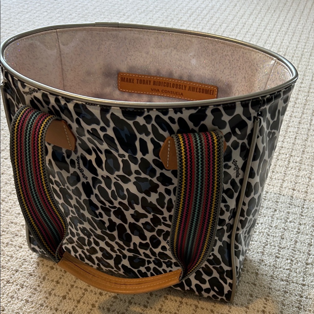 Consuela Leopard Print Tote with Striped Handles